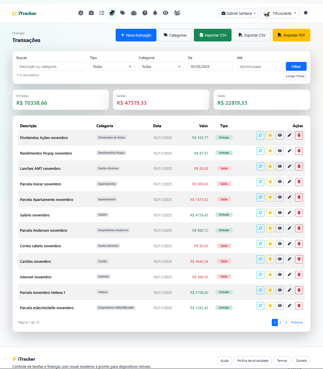 Transações - Modo claro
